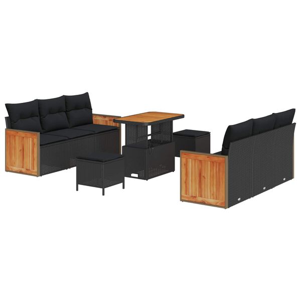 vidaXL Gartensofa-set mit Kissen 9 pcs Schwarz