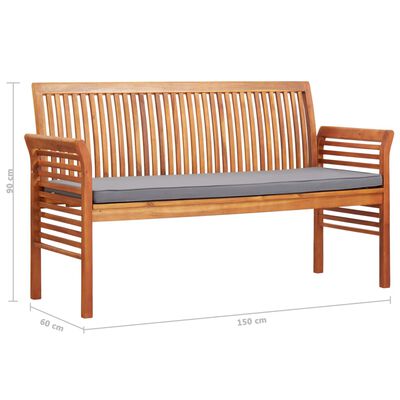 vidaXL 3-Sitzer Gartenbank mit Kissen 150 cm Massivholz Akazie