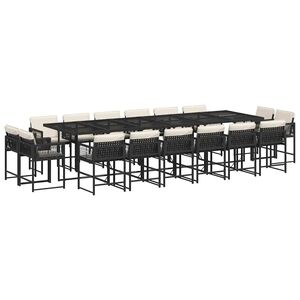 vidaXL 17-tlg. Garten-Essgruppe mit Kissen Schwarz Poly Rattan
