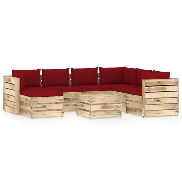 vidaXL 8-tlg. Garten-Lounge-Set mit Kissen Gr&uuml;n Impr&auml;gniertes Holz
