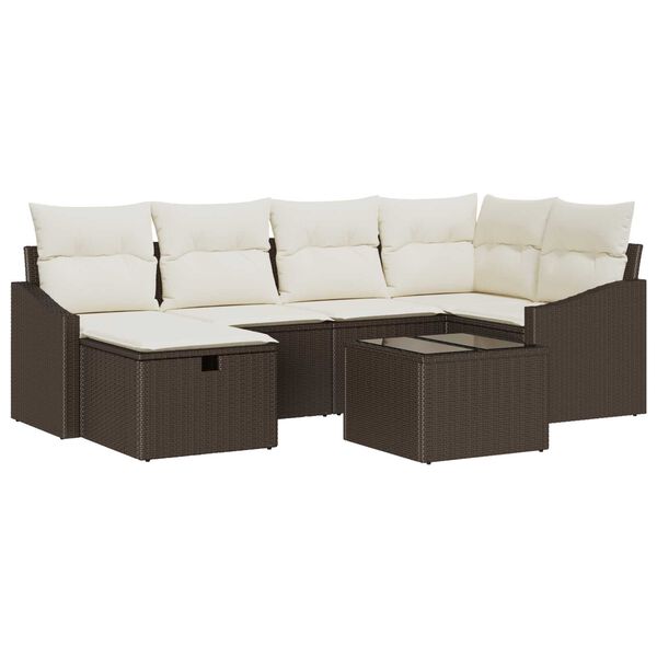 vidaXL Sofa Set mit Kissen 7 pcs Braun und Creme Poly-Rattan