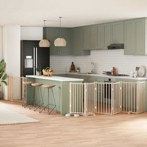 vidaXL 9-tlg. Hundetor mit T&uuml;r Faltbar 450 cm Pappelholz