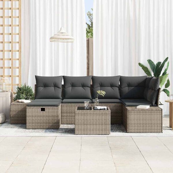 vidaXL Sofa Set mit Kissen 7 pcs Poly-Rattan