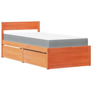 vidaXL Bett mit Schubladen und Matratze Wachsbraun 90x190 Massivholz