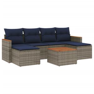 vidaXL 7-teiliges Gartensofa-Set mit Kissen, grau, Polyrattan