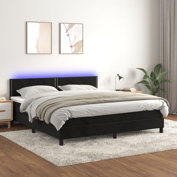 vidaXL Boxspringbett mit Matratze & LED Schwarz 180x200 cm Samt
