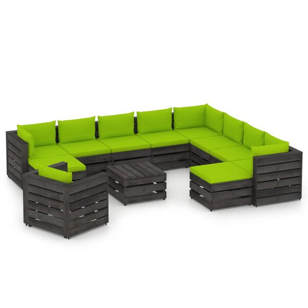 vidaXL 12-tlg. Garten-Lounge-Set mit Kissen Grau Impr&auml;gniertes Holz