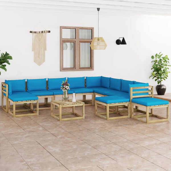 vidaXL 12-tlg. Garten-Lounge-Set mit Kissen Impr&auml;gniertes Kiefernholz
