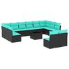 vidaXL 13-teiliges Gartensofa-Set mit Kissen, schwarzes Polyrattan