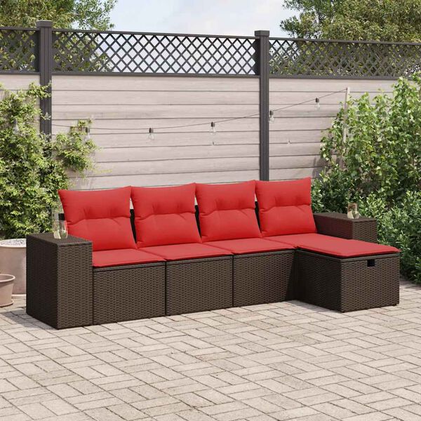 vidaXL 5-tlg. Garten-Sofagarnitur mit Kissen Braun Poly Rattan