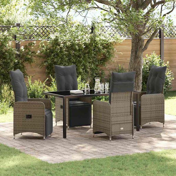 vidaXL Garten Essgruppe mit Kissen 5 pcs Grau Poly-Rattan