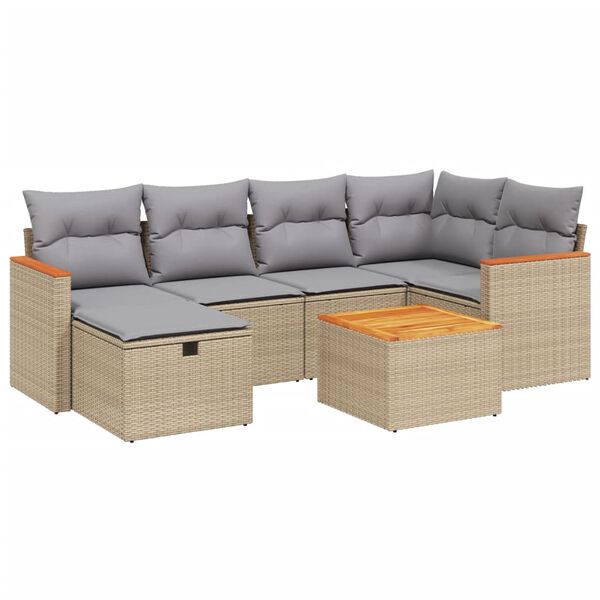 vidaXL 6-tlg. Garten-Sofagarnitur mit Kissen Beige Poly Rattan