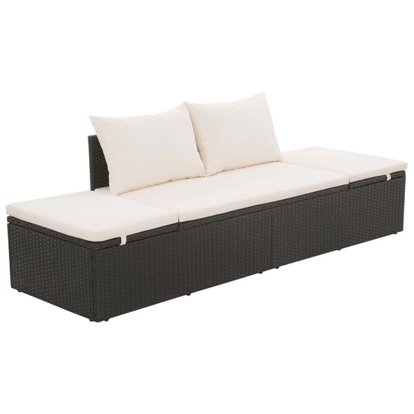vidaXL Outdoor-Lounge-Bett mit Polster & Kissen Poly Rattan Schwarz