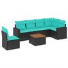 vidaXL 7-tlg. Garten-Sofagarnitur mit Kissen Schwarz Poly Rattan