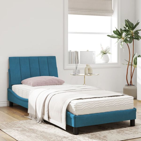vidaXL Bett mit Matratze "Hanko" Blau 90x200 cm Samt
