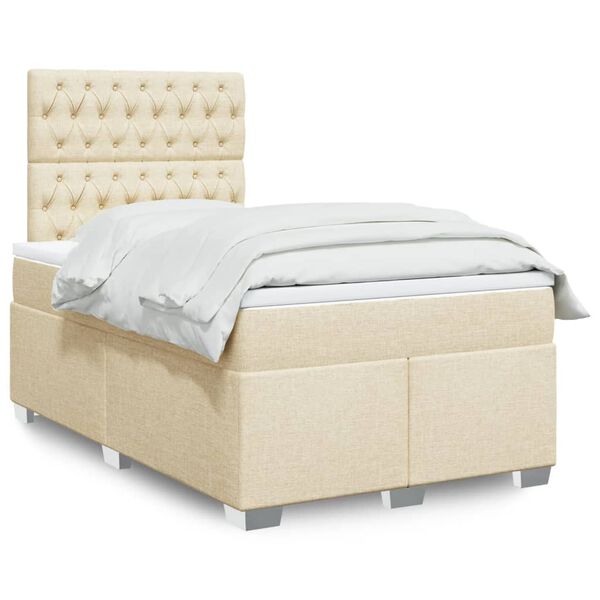 vidaXL Boxspringbett mit Matratze Creme 120x200 cm Stoff