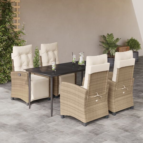vidaXL 5-tlg. Garten-Essgruppe mit Kissen Beige Poly Rattan