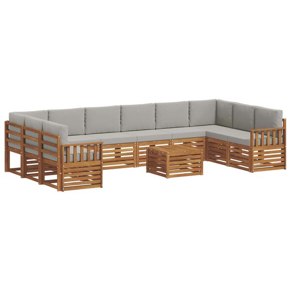 vidaXL Ecksofa Set 11 pcs Nat&uuml;rlich und Hellgrau Massivholz Akazie
