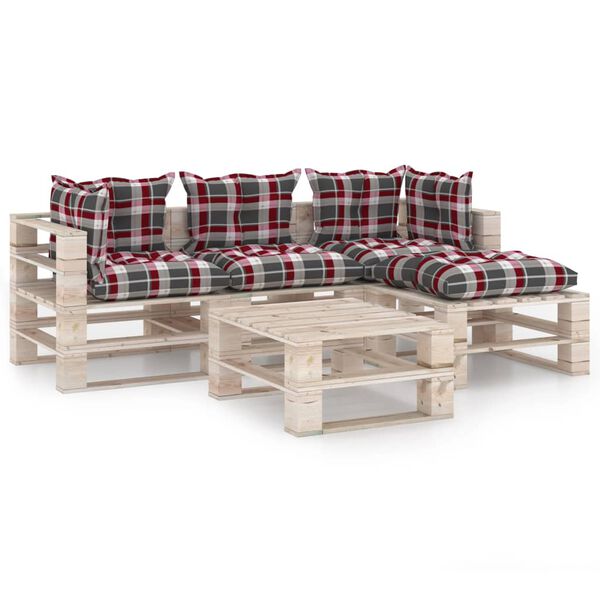 vidaXL 5-tlg. Garten-Lounge-Set aus Paletten mit Kissen Kiefernholz