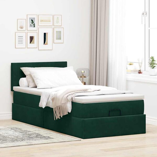 vidaXL Ottoman-Bett mit Matratze Dunkelgr&uuml;n 100x200 cm Samt
