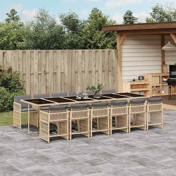 vidaXL 13-tlg. Garten-Essgruppe mit Kissen Beigemischung Poly Rattan