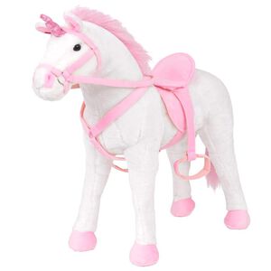 vidaXL Pl&uuml;schtier Einhorn Stehend Pl&uuml;sch Wei&szlig; und Rosa XXL