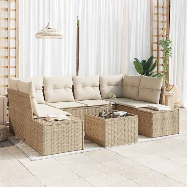 vidaXL Sofa Set mit Kissen 7 pcs Beige Poly Rattan