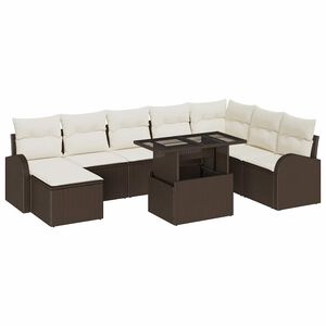 vidaXL Gartensofa-set 9 stk. Braun und Creme Poly-Rattan