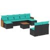 vidaXL 10-teiliges Gartensofa-Set mit Kissen, schwarzes Polyrattan