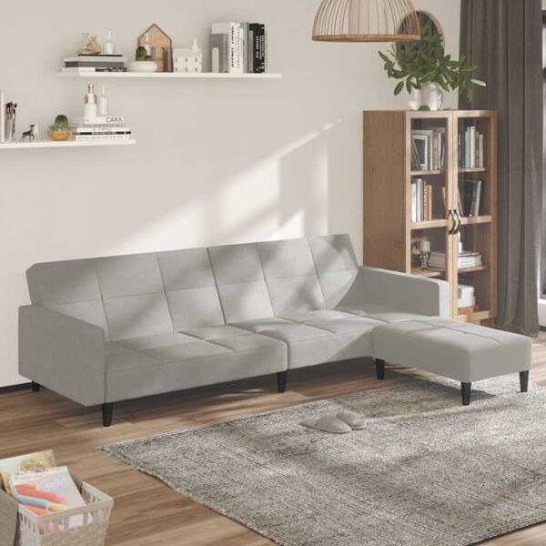 vidaXL Schlafsofa 2-Sitzer mit Hocker Hellgrau Mikrofasergewebe