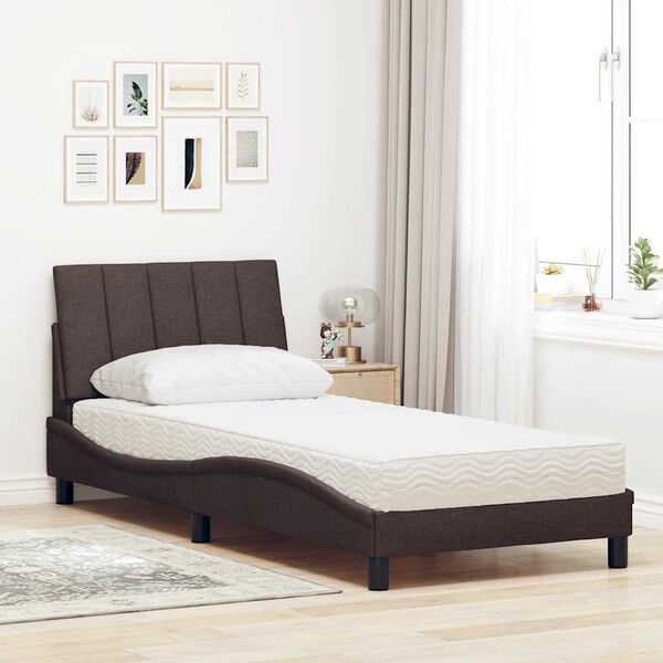 vidaXL Bett mit Matratze "Hanko" Dunkelbraun 90x200 cm Stoff