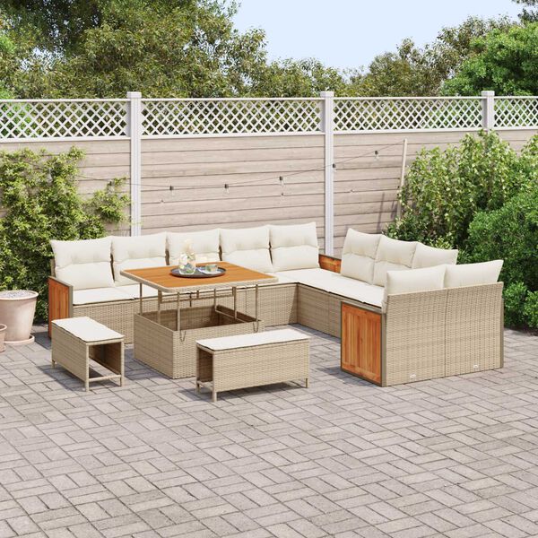 vidaXL Garten-Sofa-Set mit Kissen 13 pcs Beige und Creme