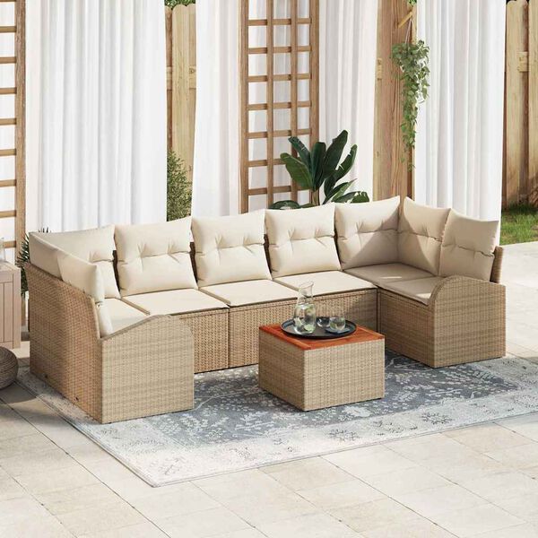 vidaXL Gartensofa-set mit Kissen 8 pcs Beige Poly-Rattan