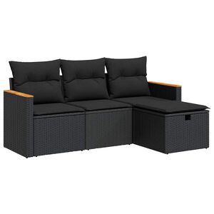 vidaXL 4-tlg. Garten-Sofagarnitur mit Kissen Schwarz Poly Rattan