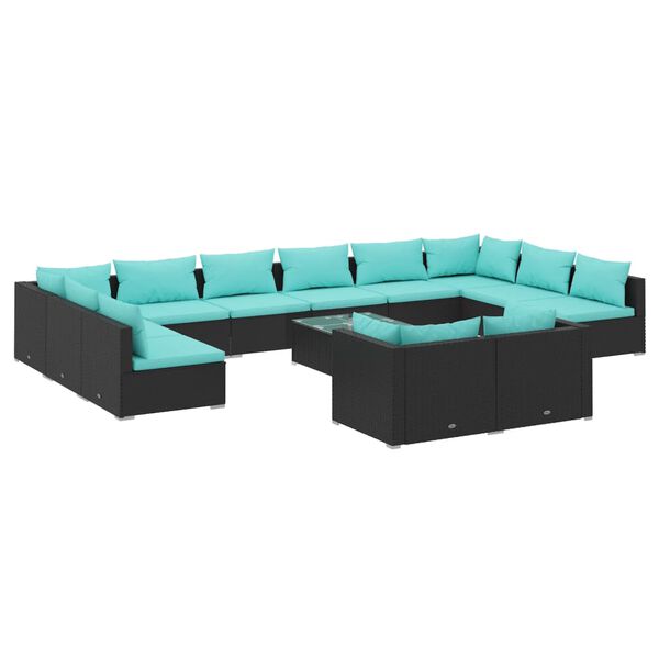 vidaXL 13-tlg. Garten-Lounge-Set mit Kissen Schwarz Poly Rattan