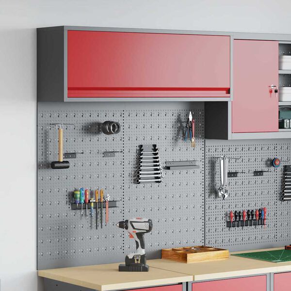 vidaXL Werkzeugschrank und Pegboard Set 3 pcs Rot 100 x 25 x 115 cm