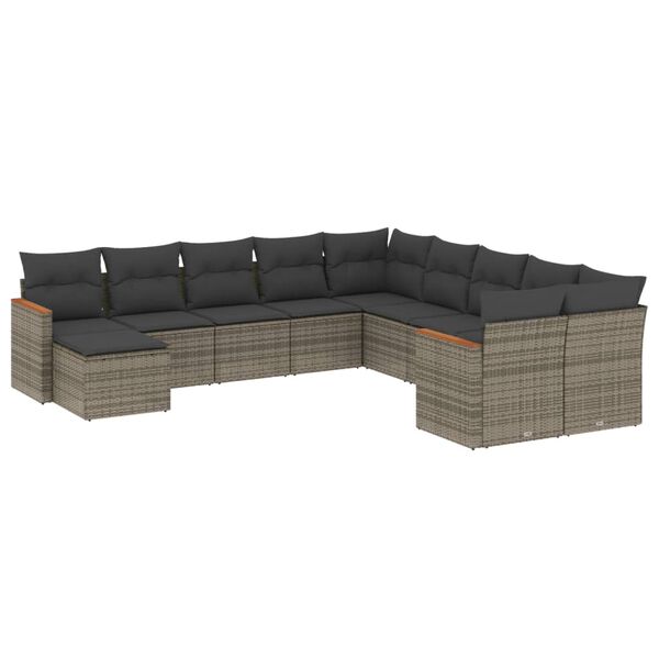 vidaXL 11-tlg. Garten-Sofagarnitur mit Kissen Grau Poly Rattan