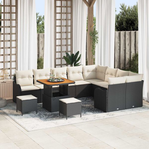 vidaXL Garten-Sofa-Set mit Kissen mit Kissen 12 pcs Schwarz und Creme