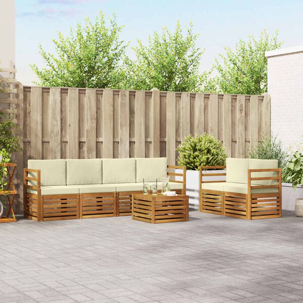 vidaXL Sofagarnituren 7 pcs Natur und Creme Massivholz Akazie