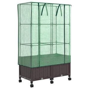 vidaXL Gartenplanter mit Gew&auml;chshausabdeckung und R&auml;dern 2 Stk. Braun