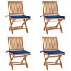 vidaXL Klappst&uuml;hle mit Kissen, 4-teilig, Massivholz Teakholz