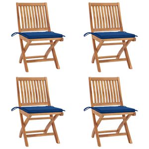 vidaXL Klappst&uuml;hle mit Kissen, 4-teilig, Massivholz Teakholz