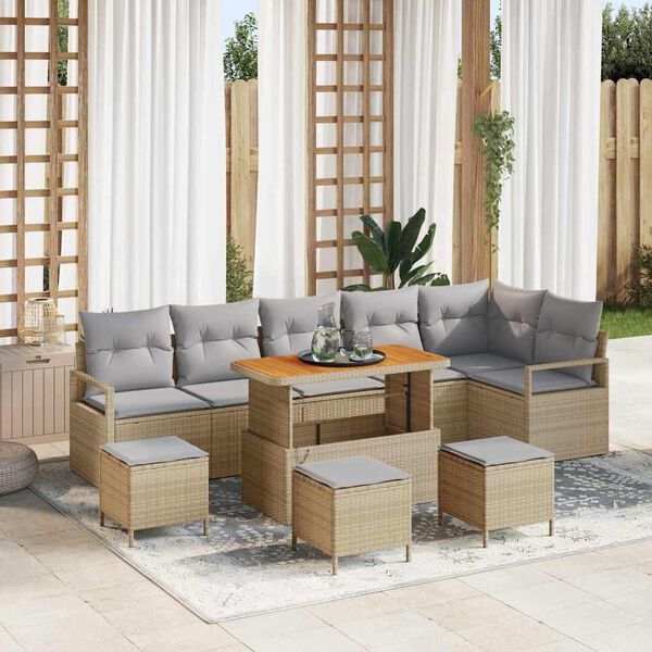 vidaXL Garten-Sofa-Set mit Kissen mit Kissen 10 pcs Beige und Hellgrau