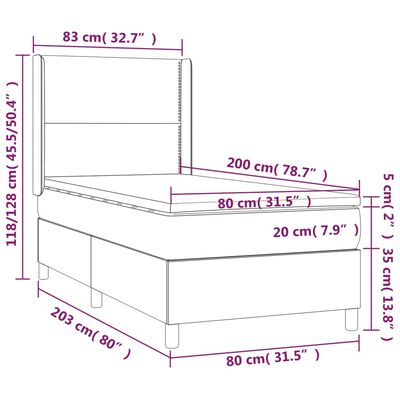 vidaXL Boxspringbett mit Matratze & LED Weiß 80x200 cm Kunstleder