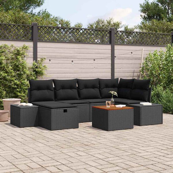 vidaXL Gartensofa-set mit Kissen 7 pcs Schwarz Poly Rattan
