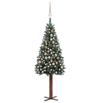 vidaXL Weihnachtsbaum Schlank mit LEDs & Kugeln Grün 210 cm