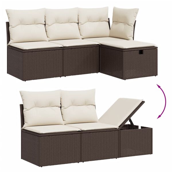 vidaXL 5-tlg. Garten-Sofagarnitur mit Kissen Braun Poly Rattan