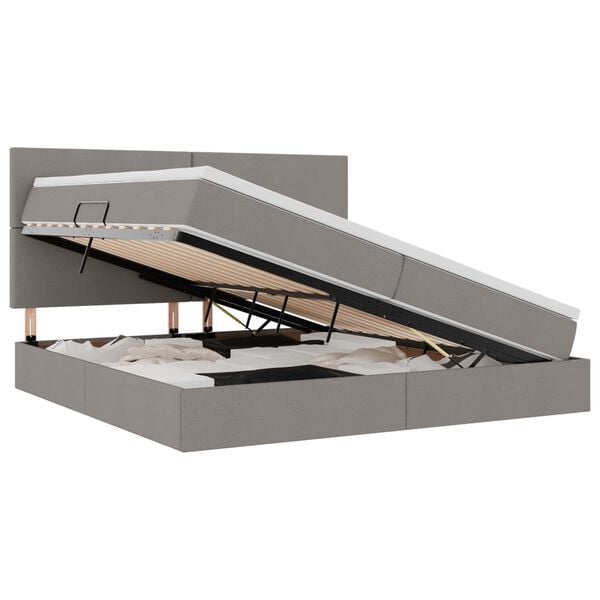 vidaXL Bett mit Stauraum und LED mit LED Taupe 200 x 200 cm Polyester