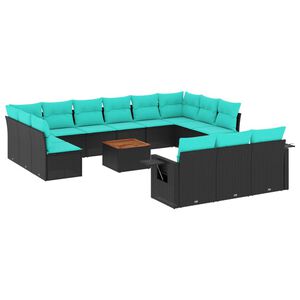 vidaXL 14-teiliges Gartensofa-Set mit Kissen, schwarzes Polyrattan