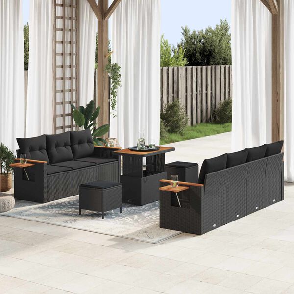 vidaXL Gartensofa-set mit Kissen 13 pcs Schwarz Poly-Rattan